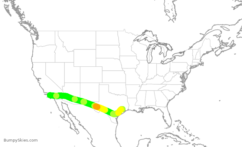 Turbulence forecast map for SKW5005, LAX to IAH