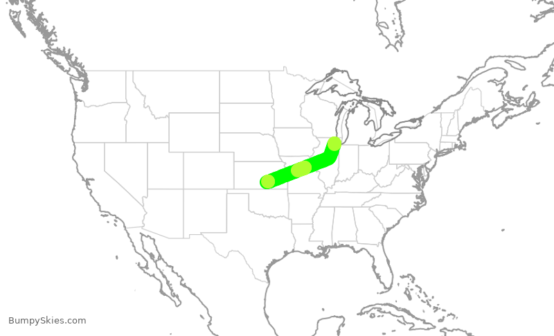 Turbulence forecast map for SKW5007, ORD to ICT