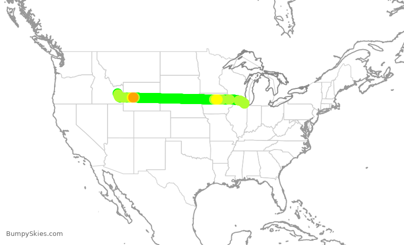 Turbulence forecast map for SKW5009, IDA to ORD