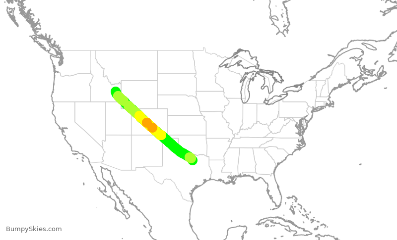 Turbulence forecast map for SKW5010, IDA to DFW