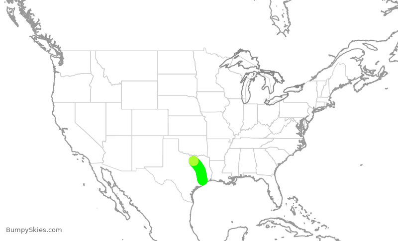 Turbulence forecast map for SKW5012, HOU to DFW