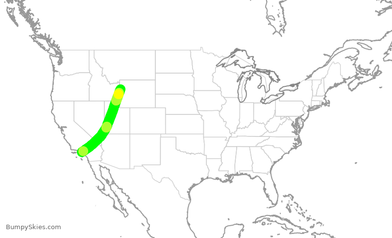 Turbulence forecast map for SKW5012, LAX to JAC