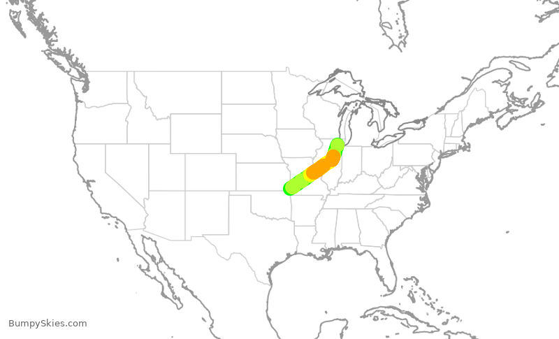 Turbulence forecast map for SKW5015, ORD to JLN