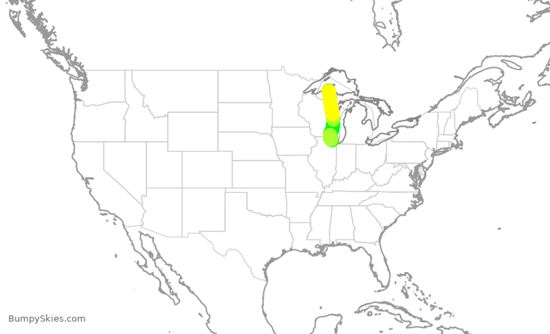 Turbulence forecast map for SKW5016, CMX to ORD
