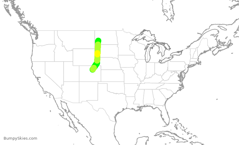 Turbulence forecast map for SKW5018, DIK to DEN
