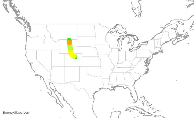 Turbulence forecast map for SKW5018, SHR to DEN