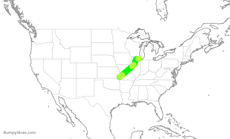 Turbulence forecast map for SKW5020, JLN to ORD