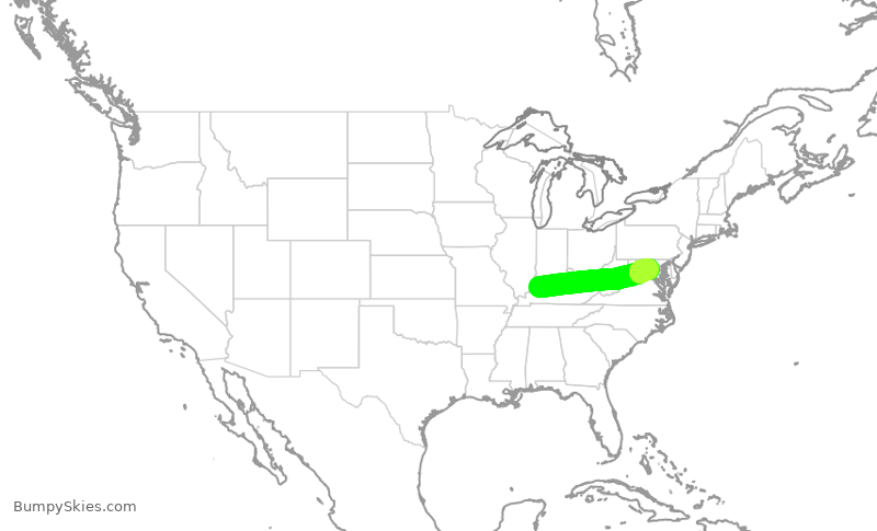 Turbulence forecast map for SKW5022, OWB to IAD