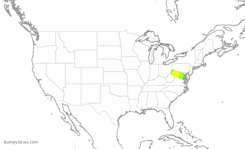 Turbulence forecast map for SKW5025, MGW to IAD