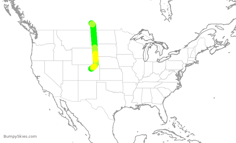 Turbulence forecast map for SKW5028, YQR to DEN
