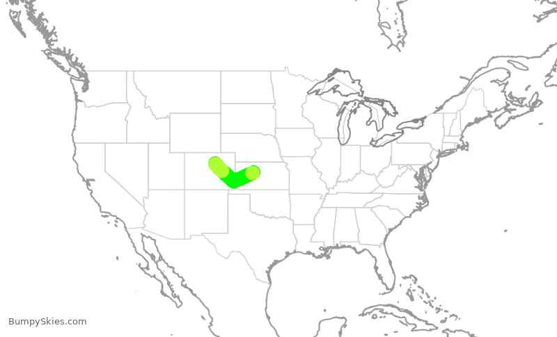Turbulence forecast map for SKW5034, HYS to DEN
