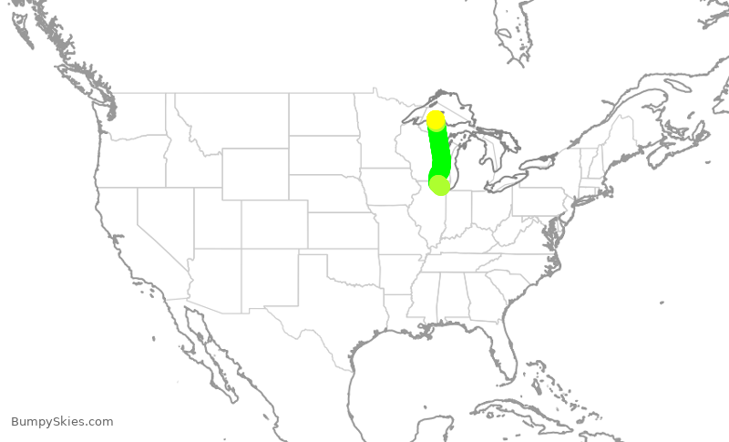 Turbulence forecast map for SKW5035, CMX to ORD