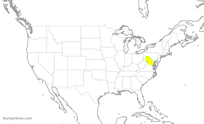Turbulence forecast map for SKW5046, JST to IAD