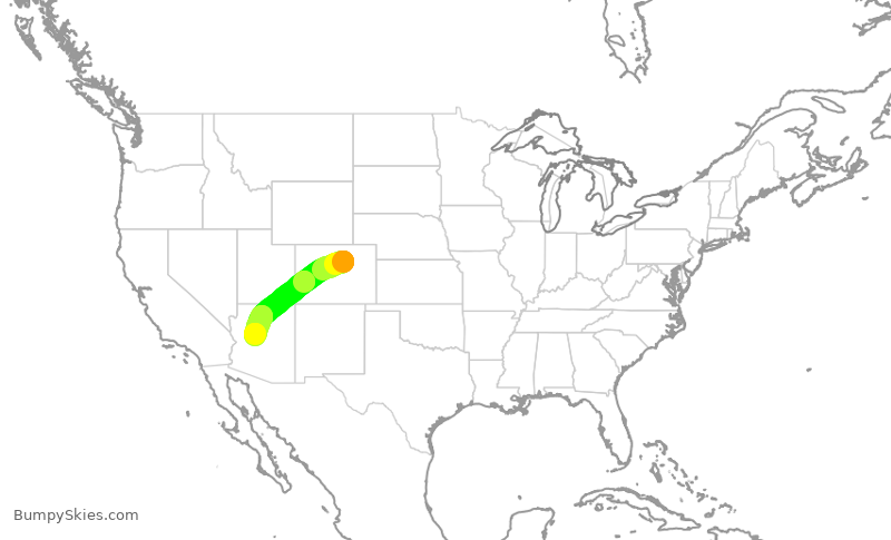 Turbulence forecast map for SKW5050, DEN to PRC