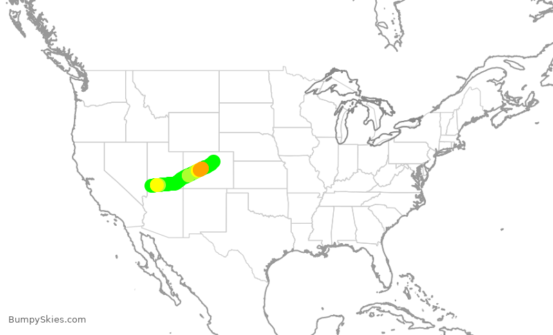 Turbulence forecast map for SKW5054, SGU to DEN