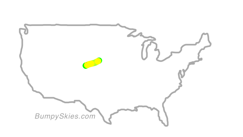 Map of continental US with illustrated flight path and turbulence forecast (described in text below)