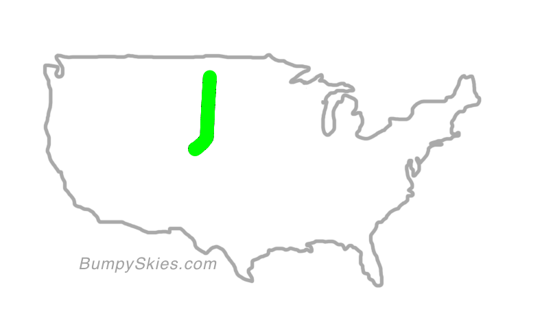 Map of continental US with illustrated flight path and turbulence forecast (described in text below)