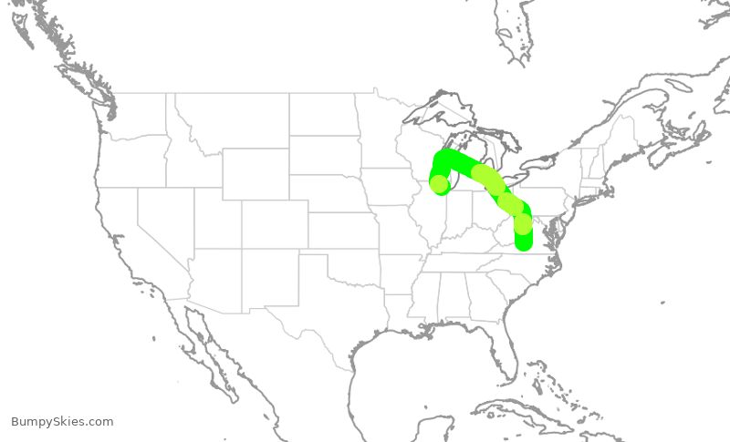 Turbulence forecast map for SKW5065, LYH to ORD