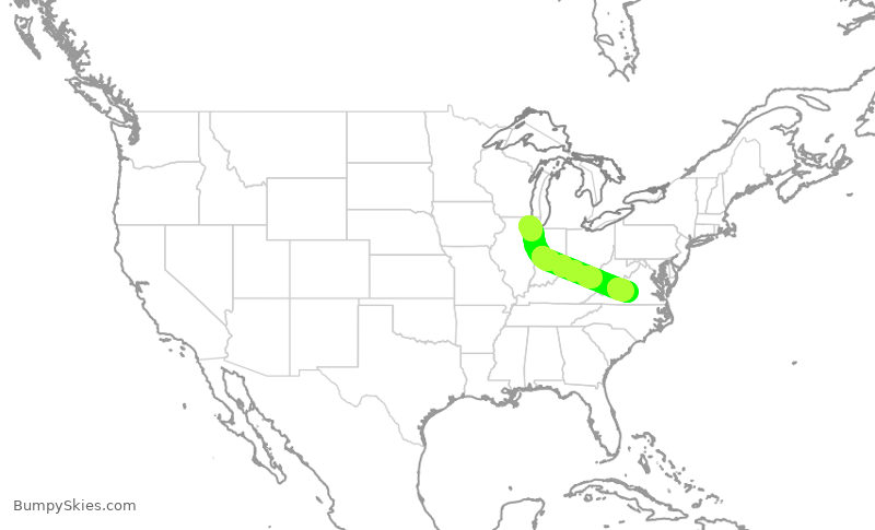 Turbulence forecast map for SKW5067, ORD to LYH