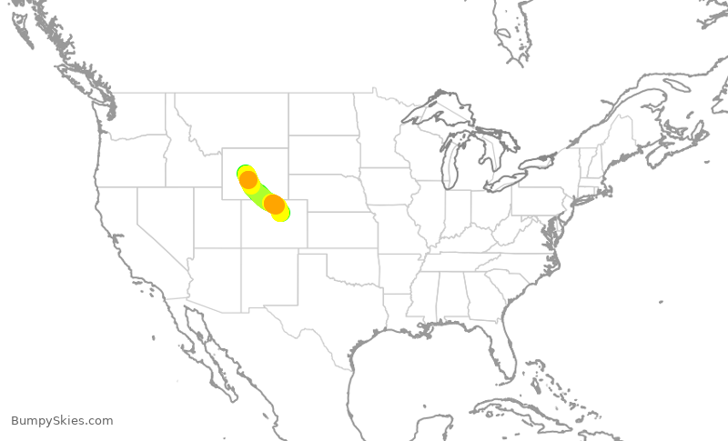 Turbulence forecast map for SKW5072, RIW to DEN