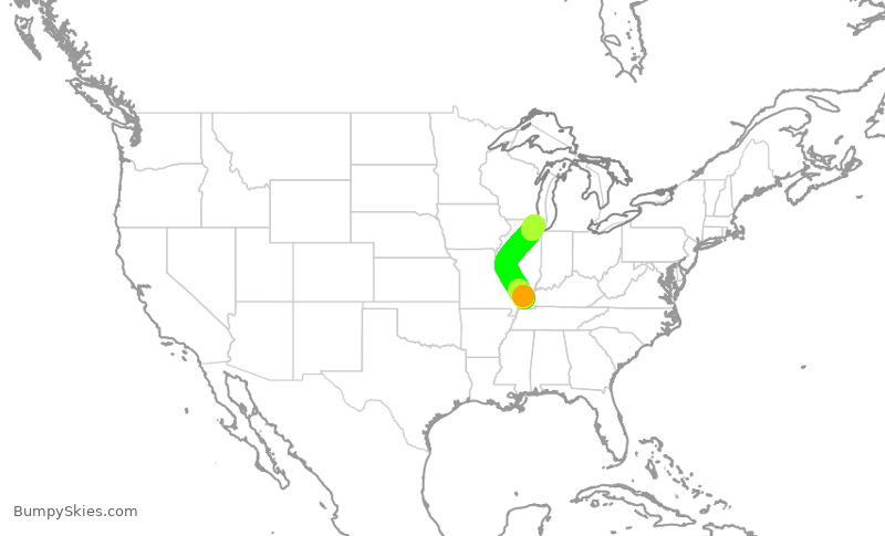 Turbulence forecast map for SKW5076, PAH to ORD