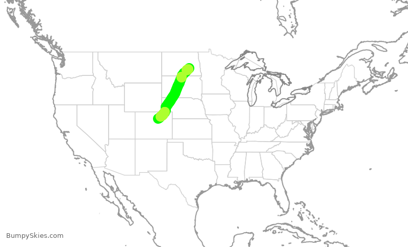 Turbulence forecast map for SKW5080, JMS to DEN