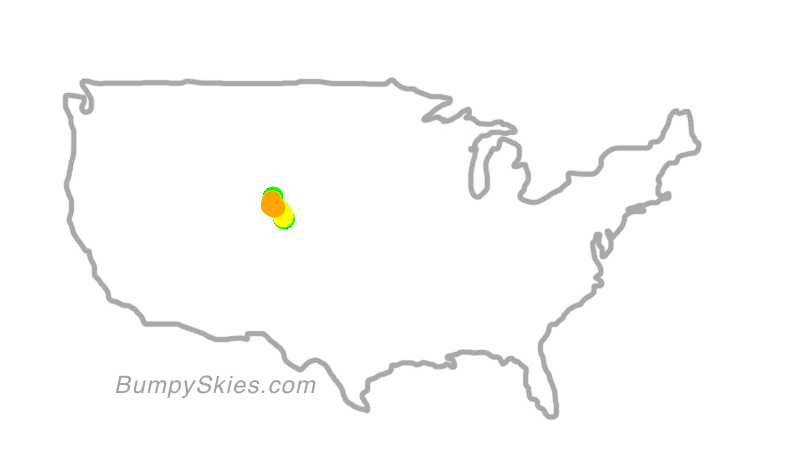 Map of continental US with illustrated flight path and turbulence forecast (described in text below)