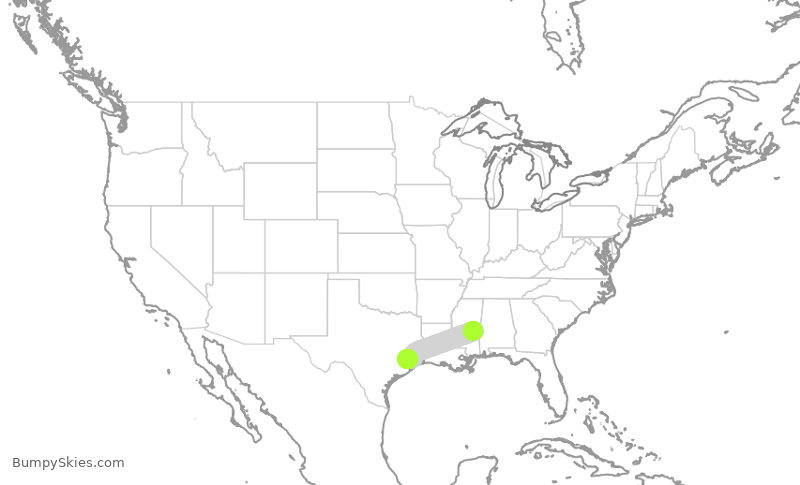 Turbulence forecast map for SKW5088, MEI to IAH