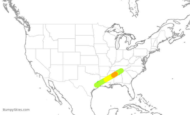 Turbulence forecast map for SKW5091, CHA to IAH