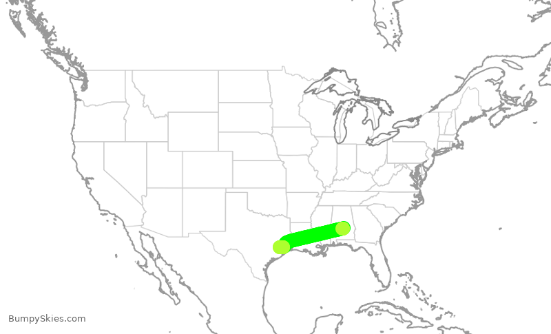 Turbulence forecast map for SKW5092, MGM to IAH