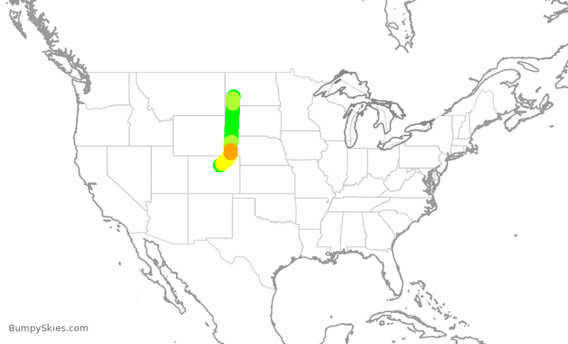 Turbulence forecast map for SKW5098, DIK to DEN