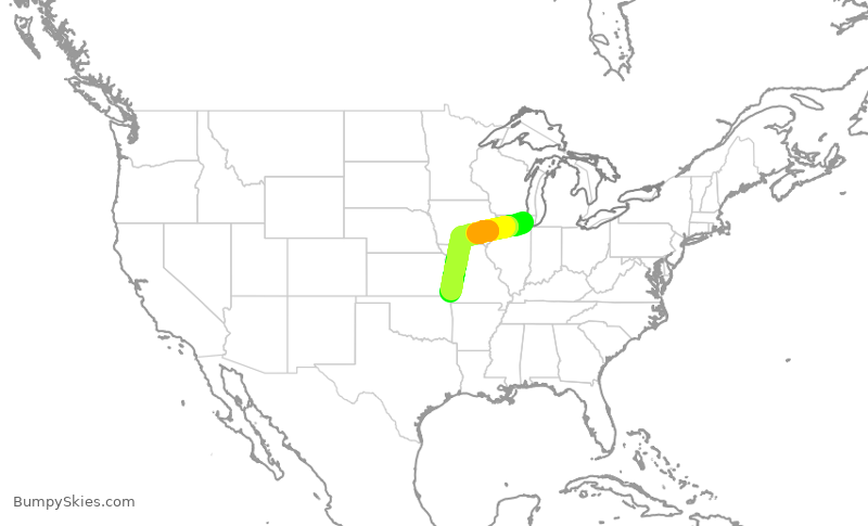 Turbulence forecast map for SKW5103, ORD to JLN