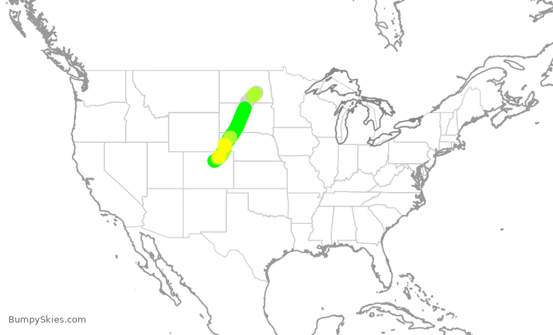 Turbulence forecast map for SKW5111, JMS to DEN