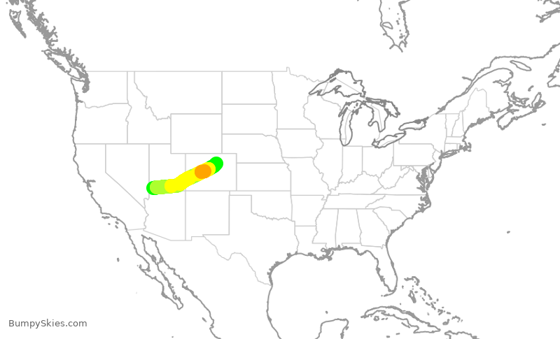 Turbulence forecast map for SKW5111, SGU to DEN