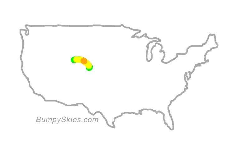 Map of continental US with illustrated flight path and turbulence forecast (described in text below)