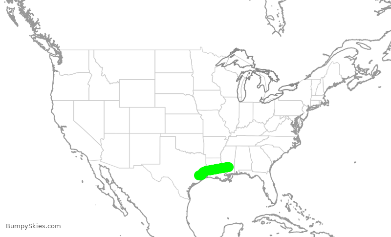 Turbulence forecast map for SKW5129, PIB to IAH