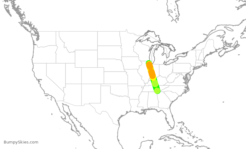 Turbulence forecast map for SKW5143, CHA to ORD