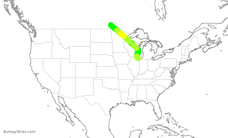 Turbulence forecast map for SKW5144, YWG to ORD