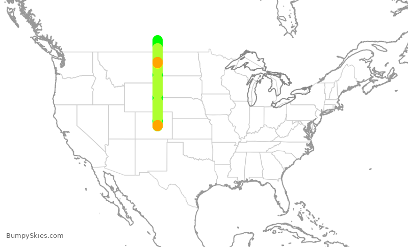 Turbulence forecast map for SKW5149, YQR to COS