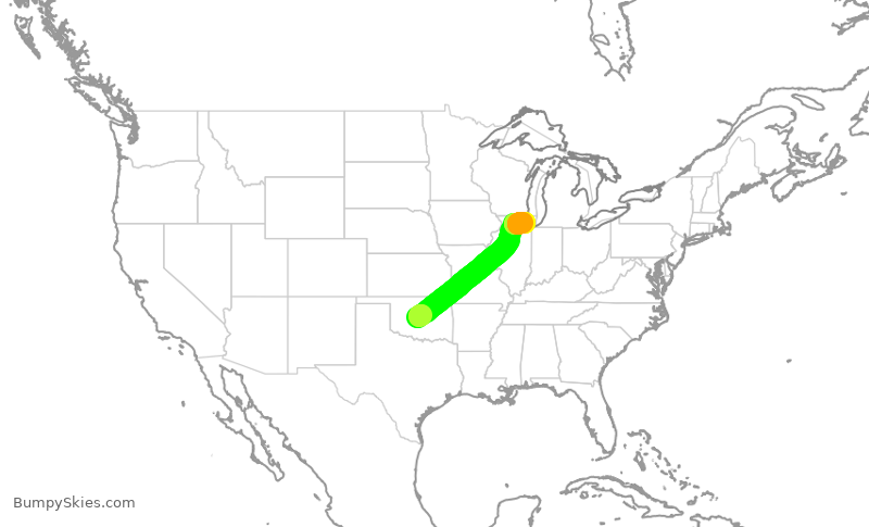 Turbulence forecast map for SKW5191, OKC to ORD