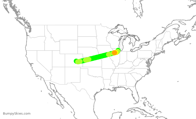 Turbulence forecast map for SKW5199, COS to ORD