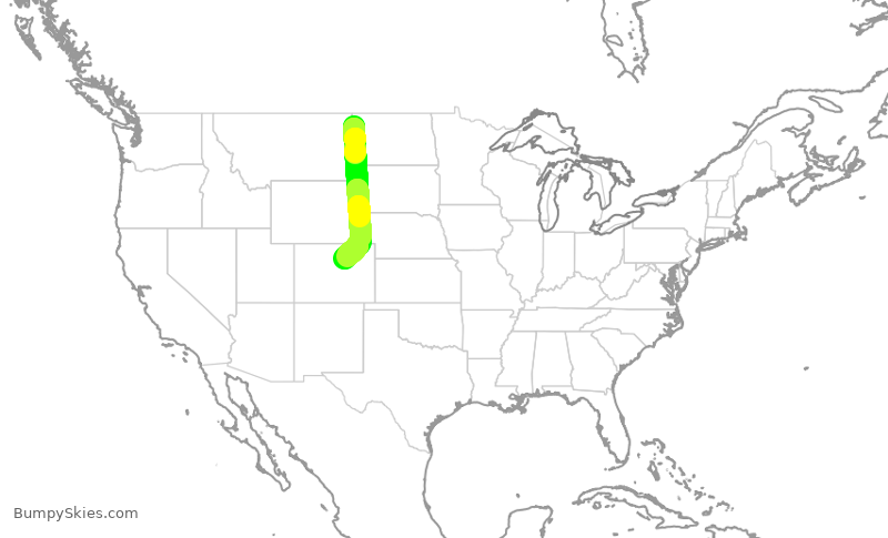 Turbulence forecast map for SKW5202, XWA to DEN