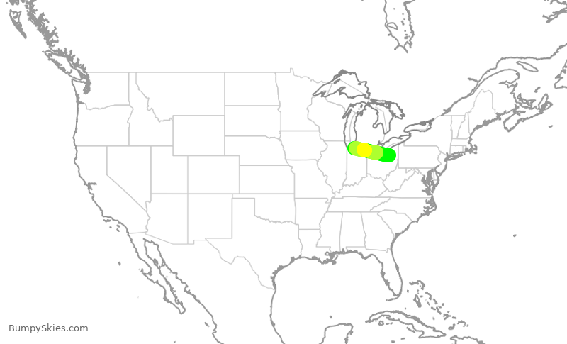 Turbulence forecast map for SKW5203, CAK to SBN