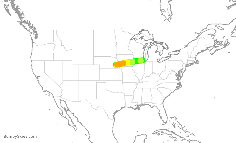 Turbulence forecast map for SKW5215, ORD to LNK