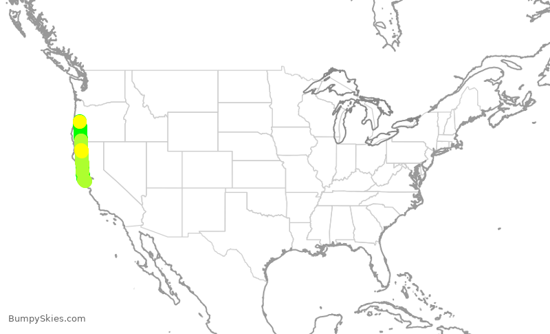 Turbulence forecast map for SKW5219, EUG to SFO
