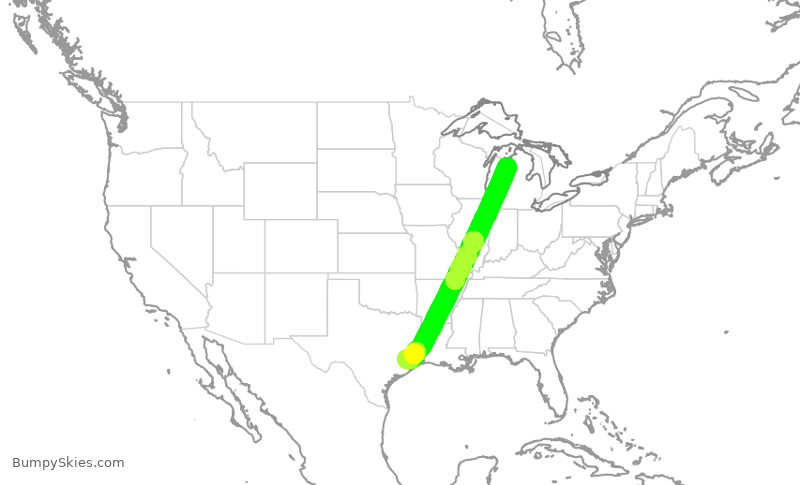 Turbulence forecast map for SKW5238, TVC to IAH