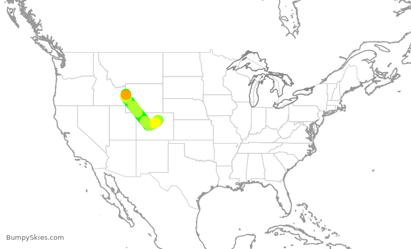 Turbulence forecast map for SKW5244, JAC to DEN