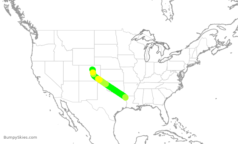 Turbulence forecast map for SKW5253, DEN to SHV