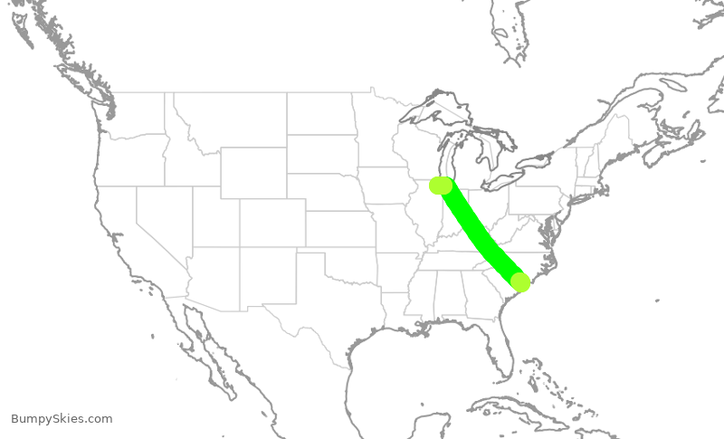 Turbulence forecast map for SKW5253, MYR to ORD