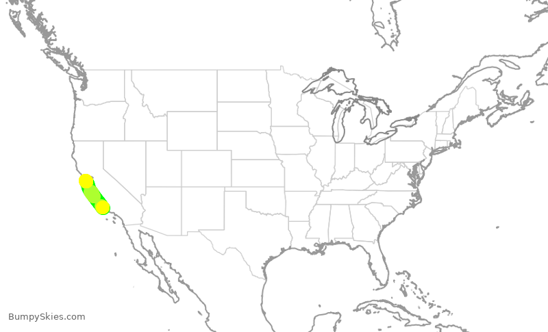 Turbulence forecast map for SKW5256, SBA to SFO